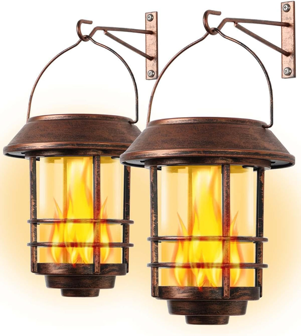 FLOWood Solar Gartenlaterne haengend mit Flammeneffekt IP65 Metall/Glas