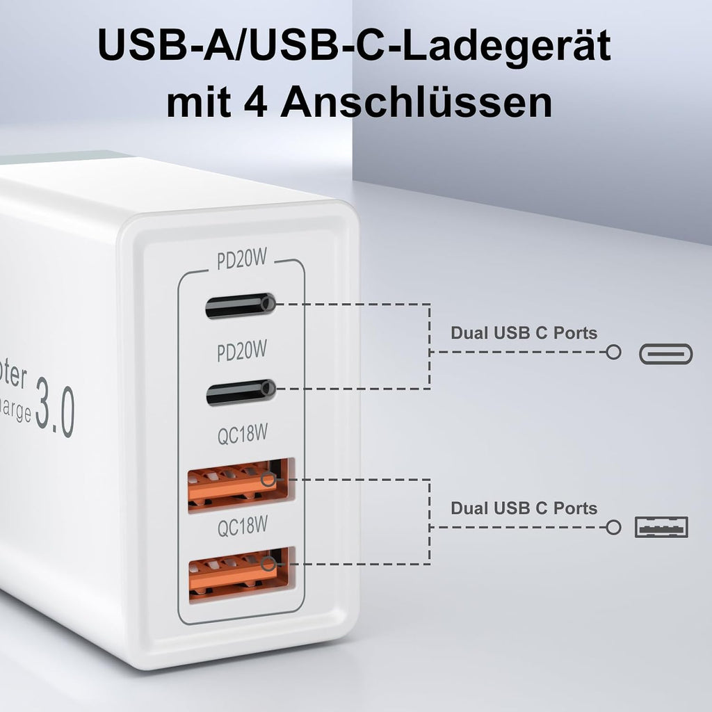45W USB C Ladegeraet 4 Port Schnellladegeraet mit USB A und USB C