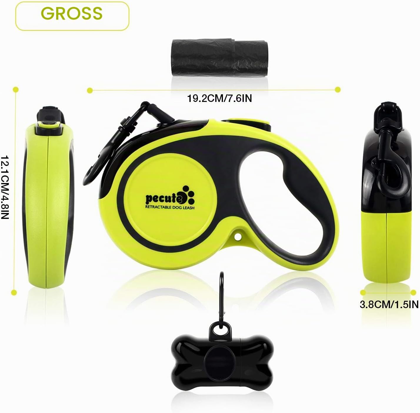 Pecute Rollleine 5m-8m 360° reflektierend Anti-Rutsch Griff Schnellstopp bis 50k