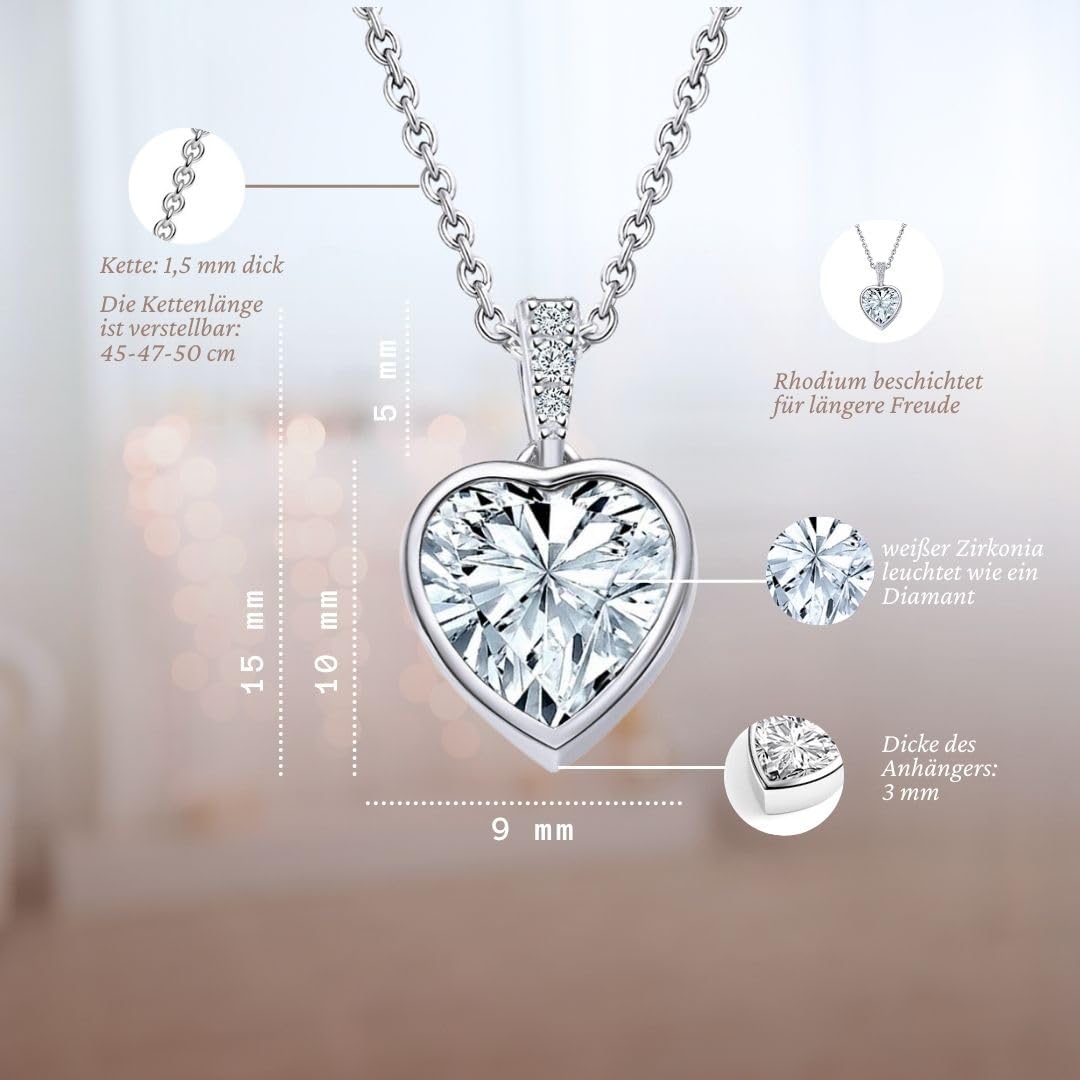 925er Silber Herz Halskette ICH LIEBE DICH Anhaenger Damen
