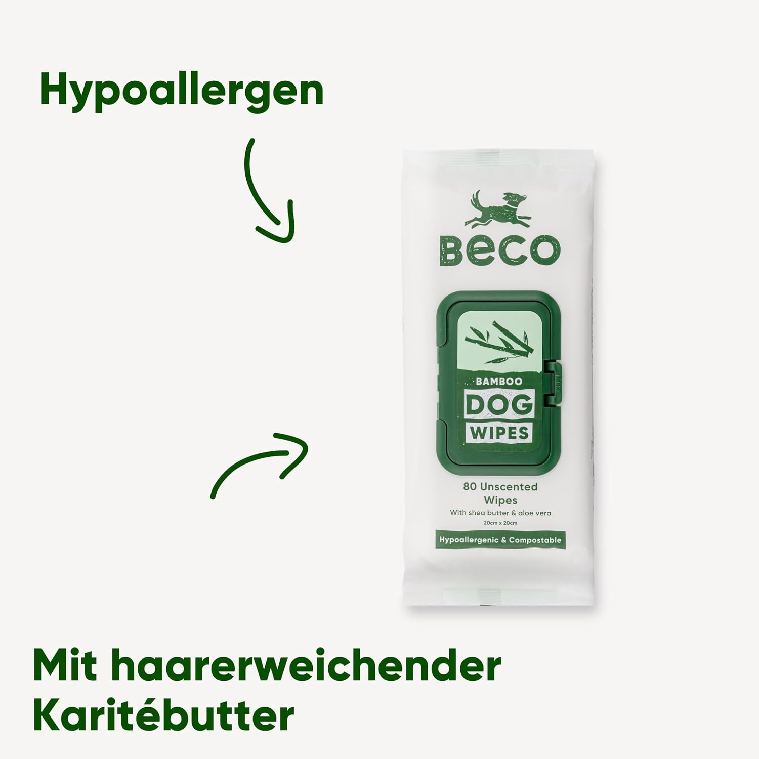 Beco Hundetuecher 80 Stueck pflanzliche Pflegetuecher fuer Pfoten Koerper und Hinterteil