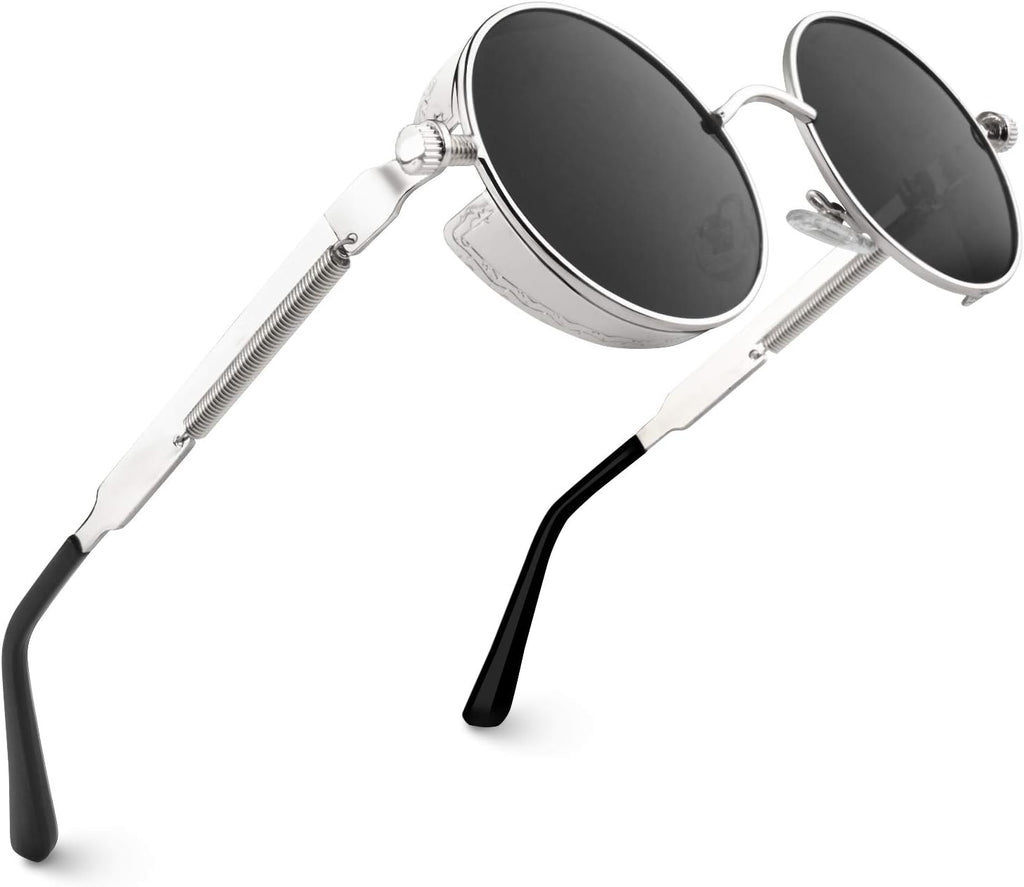 CGID Sonnenbrille rund Polarisiert UV400 Metallrahmen Retro Steampunk Unisex
