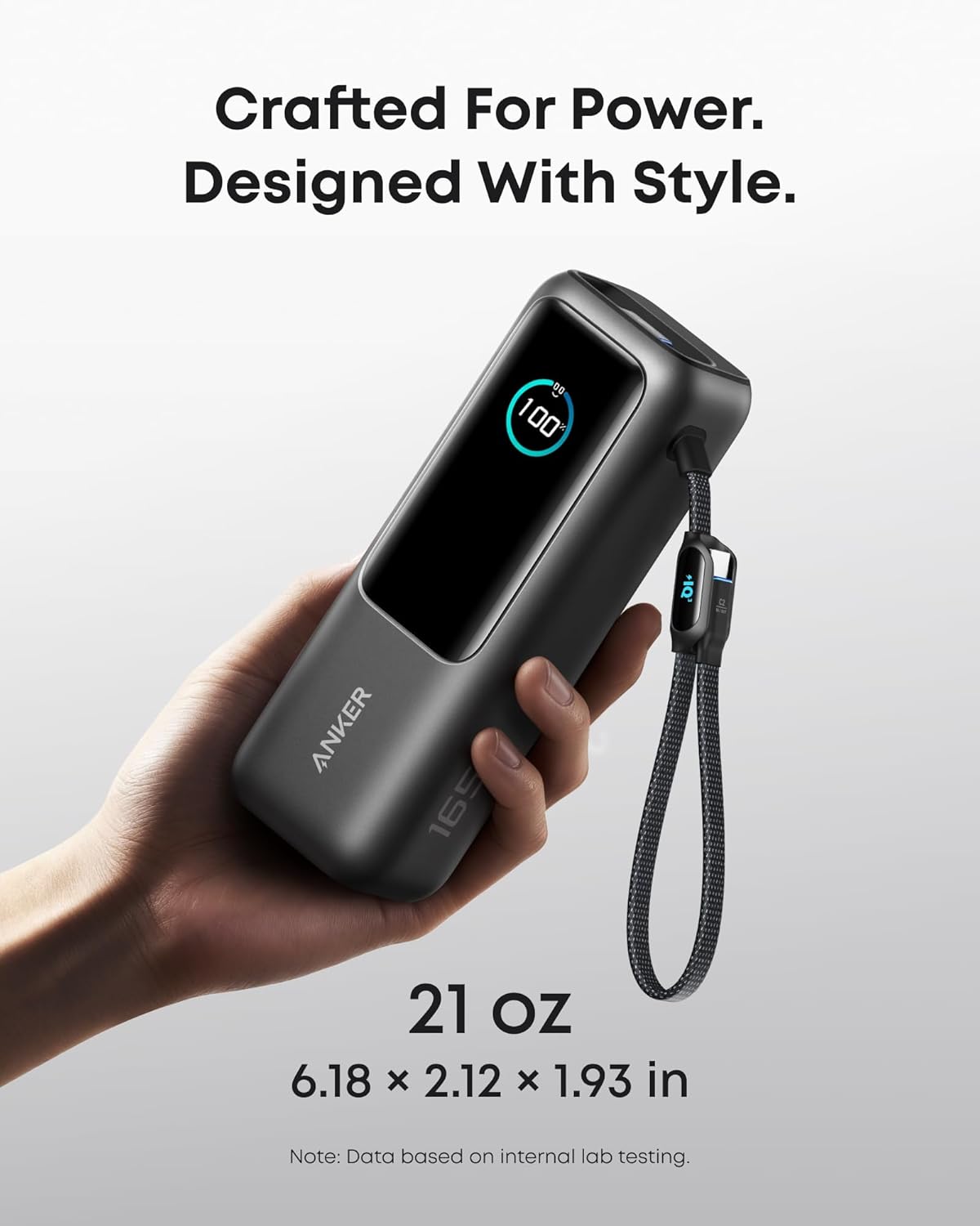 Anker 165W 25000mAh Powerbank mit 3x USB‑C, 70cm Kabel, Trageband