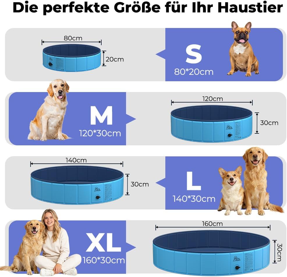 KYG Hunde Pool faltbar 80x20cm rutschfest niedriger Einstieg Ablassventil 20cm-3