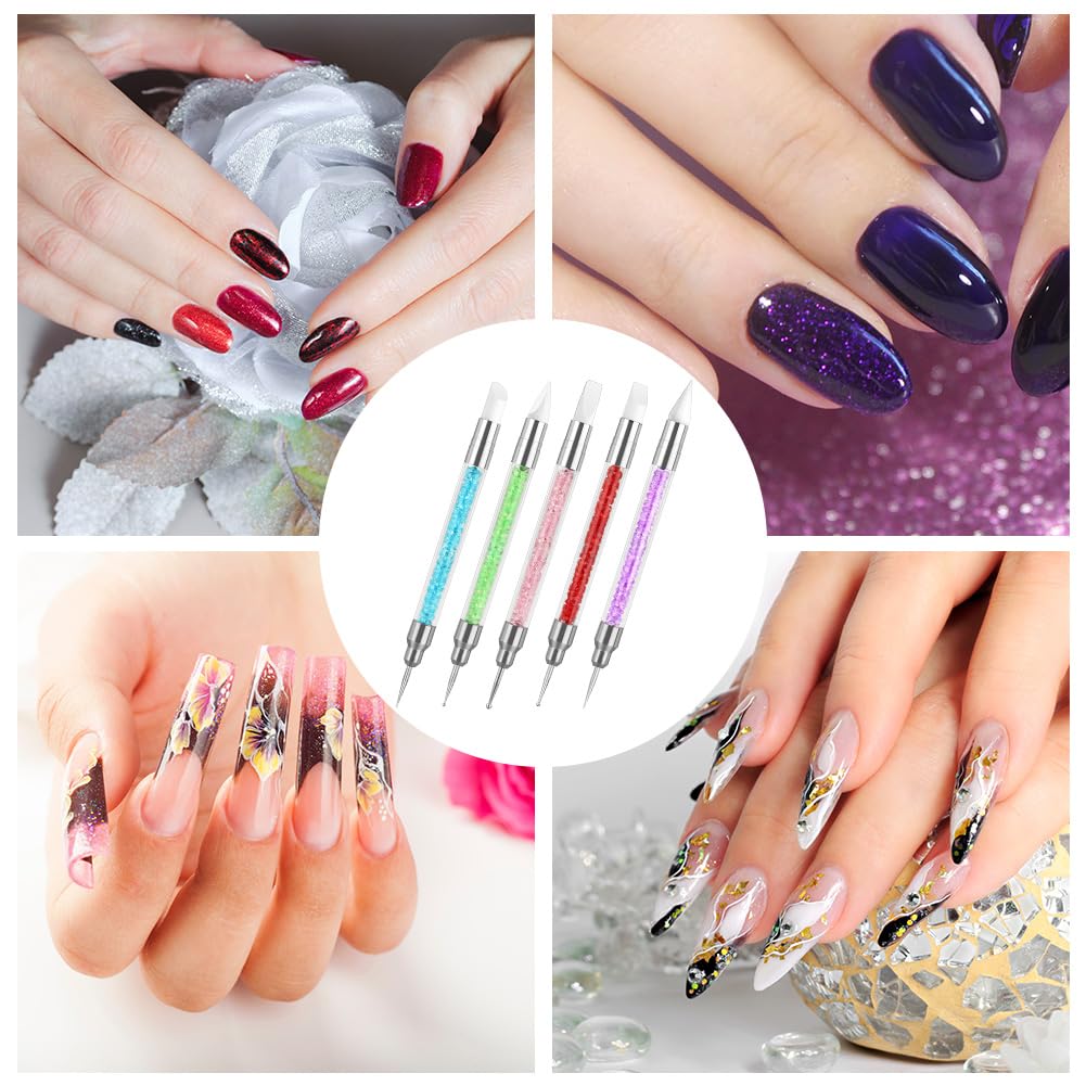 5er Set Silikon Nagelpinsel doppelseitig Modellierpinsel Schwarz