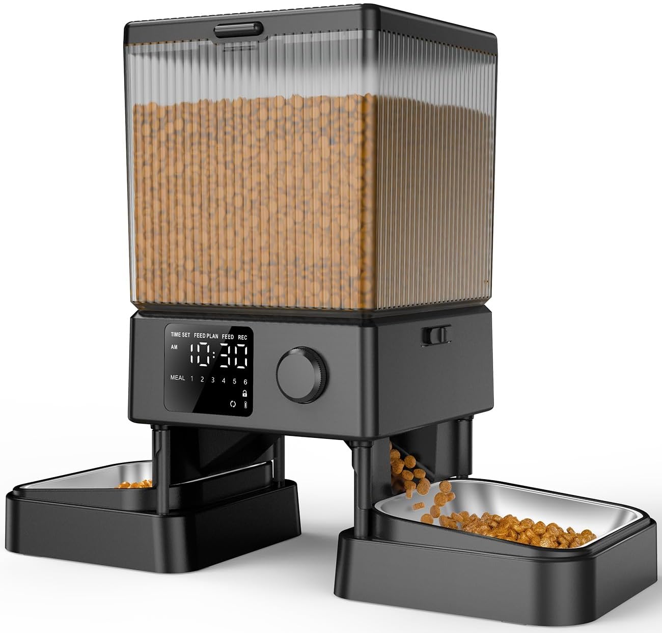 oneisall Katzenfutterautomat mit 2 Edelstahlnaepfen, App & Sprachaufnahme