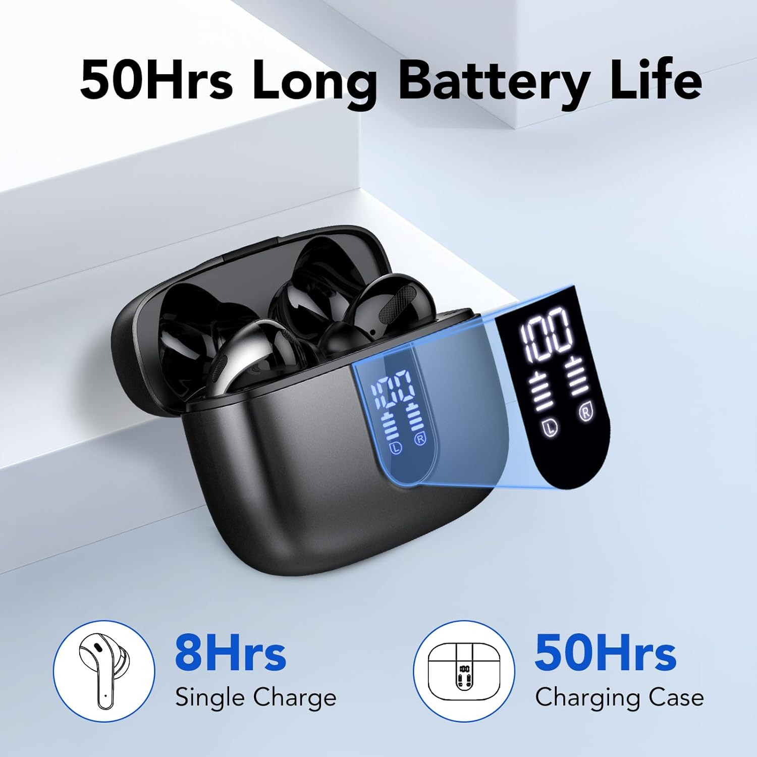 IKT Bluetooth In-Ear Kopfhoerer 5.3 kabellos ENC 50 h Akku IPX7 USB-C