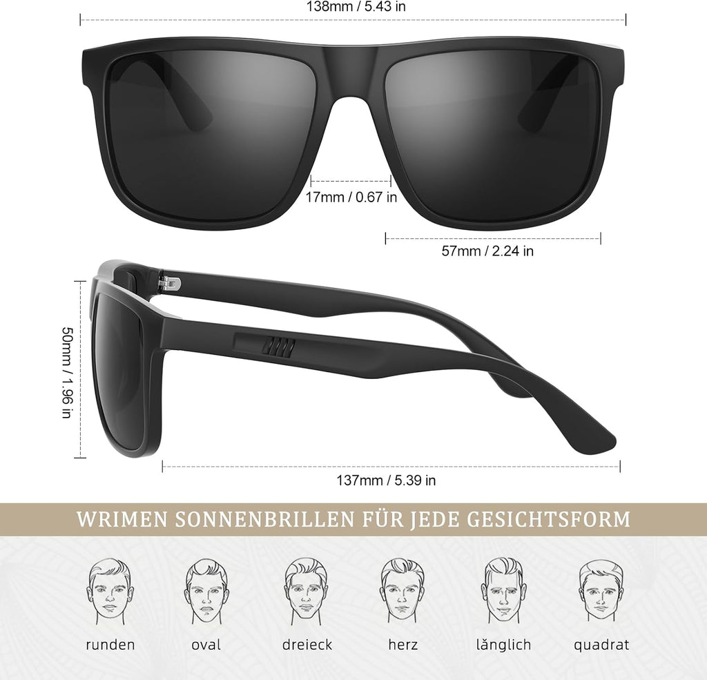 Polarisiert Herren Sonnenbrille UV400 UV-Schutz Retro rechteckig ultraleicht