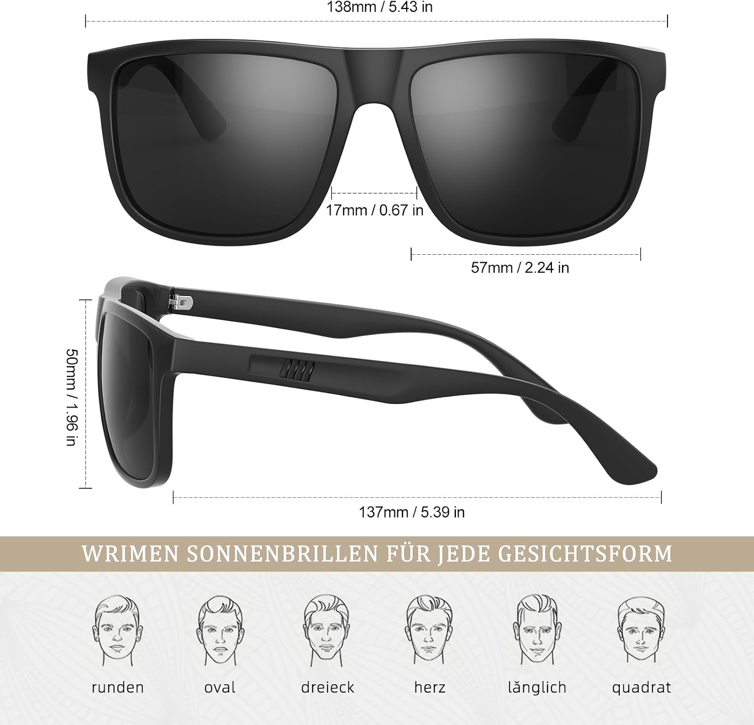 Polarisiert Herren Sonnenbrille UV400 UV-Schutz Retro rechteckig ultraleicht
