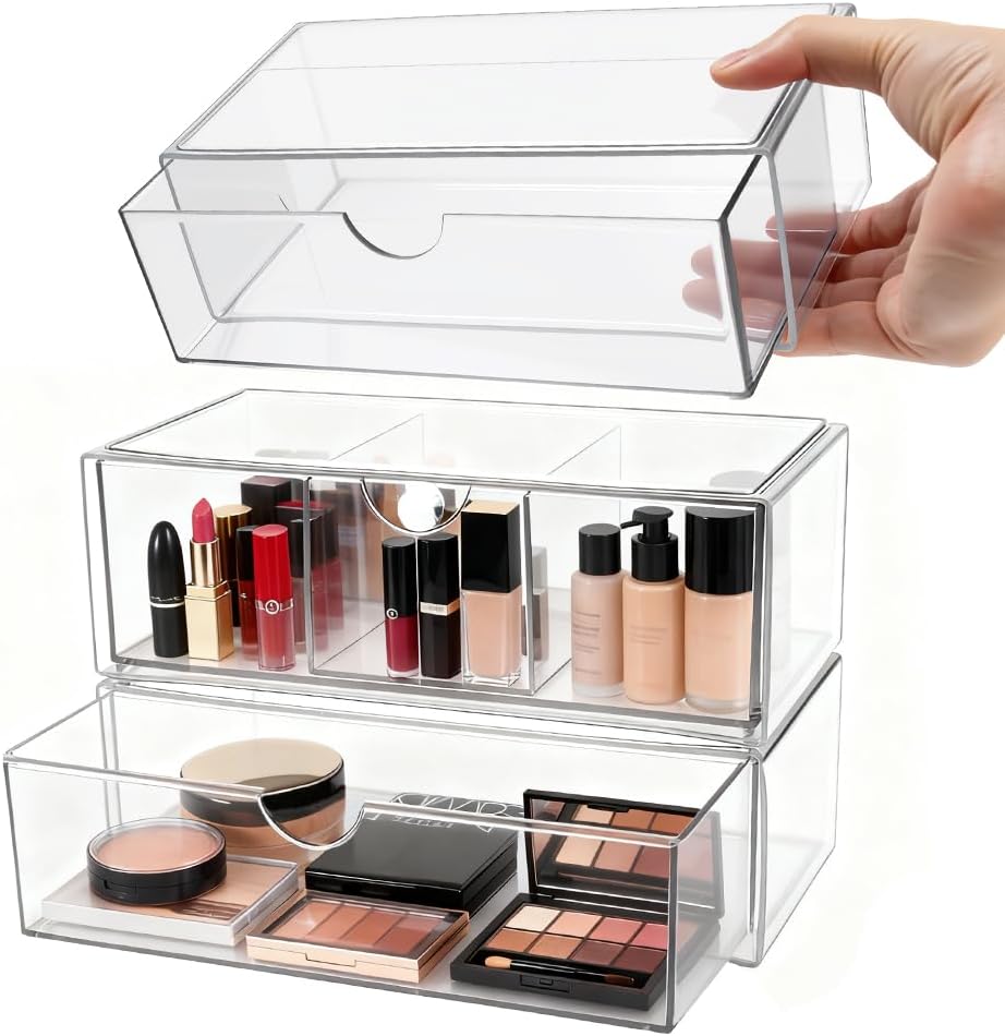 Acryl Schmink Organizer 3er Set stapelbar Kosmetik Aufbewahrung