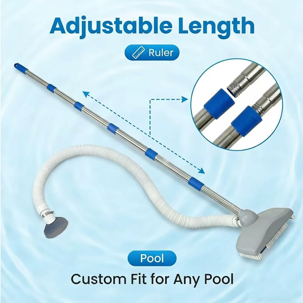 Poolsauger Bodensauger mit Teleskopstange 180 cm, Laubsack, Putztuch, Buerste