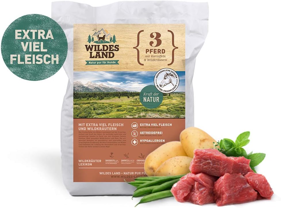 WILDES LAND Wild Trockenfutter 12 kg fuer ausgewachsene Hunde mit hohem Fleischanteil