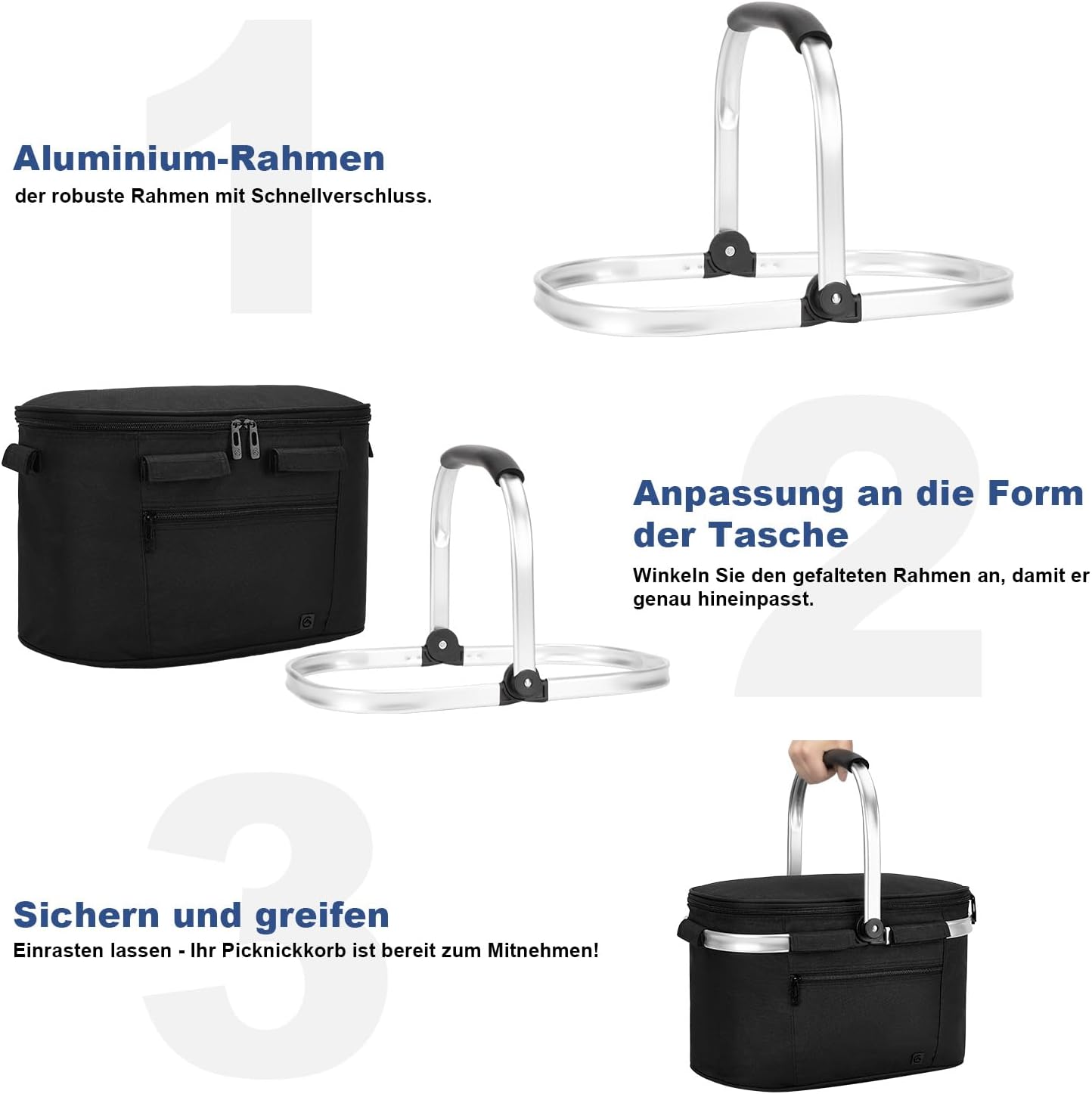 ALLCAMP Kuehlkorb faltbar mit Deckel und Aluminiumrahmen L-XL Thermotasche