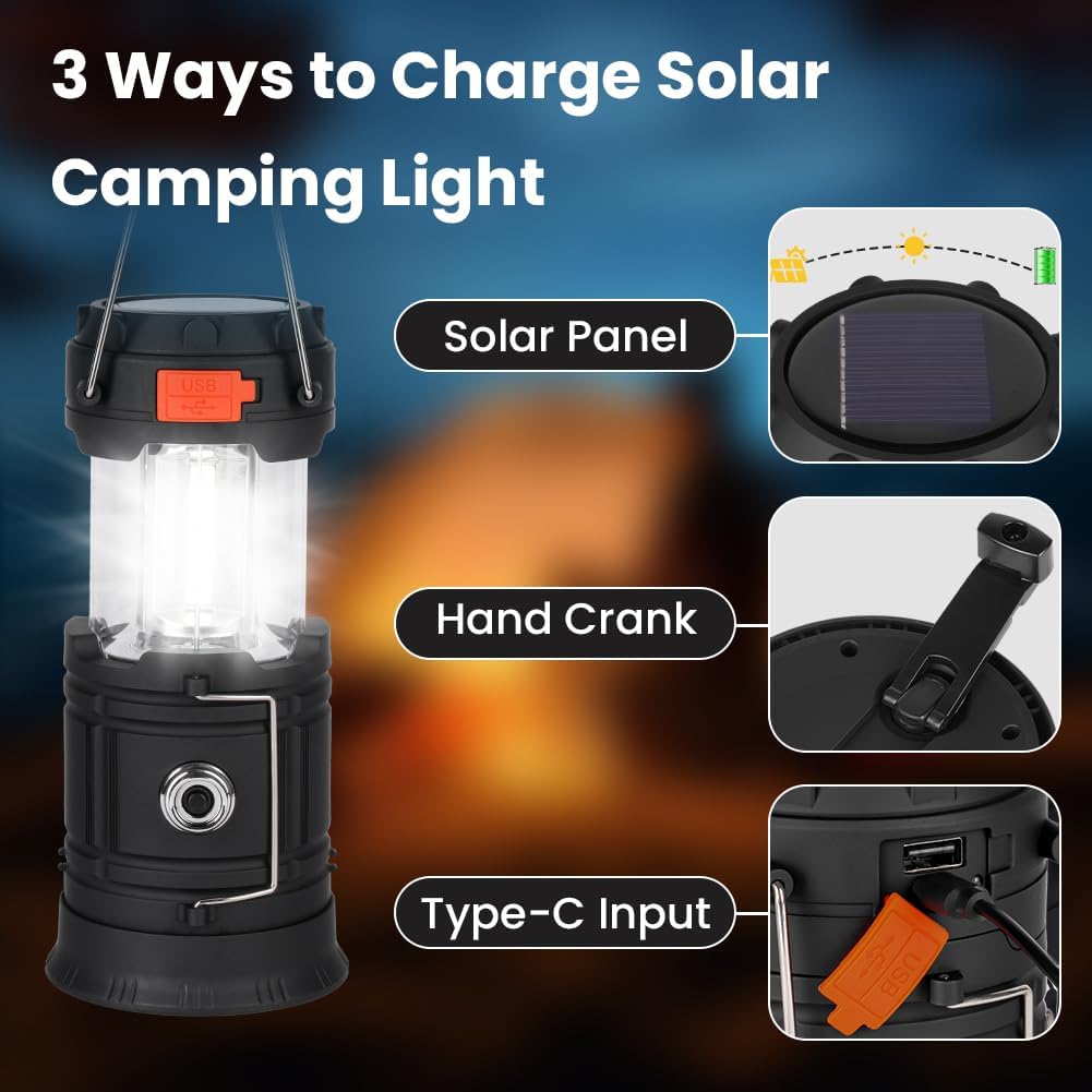 HOTUT Solar Campinglampe 3200 mAh faltbar LED mit Handkurbel USB Wasserdicht