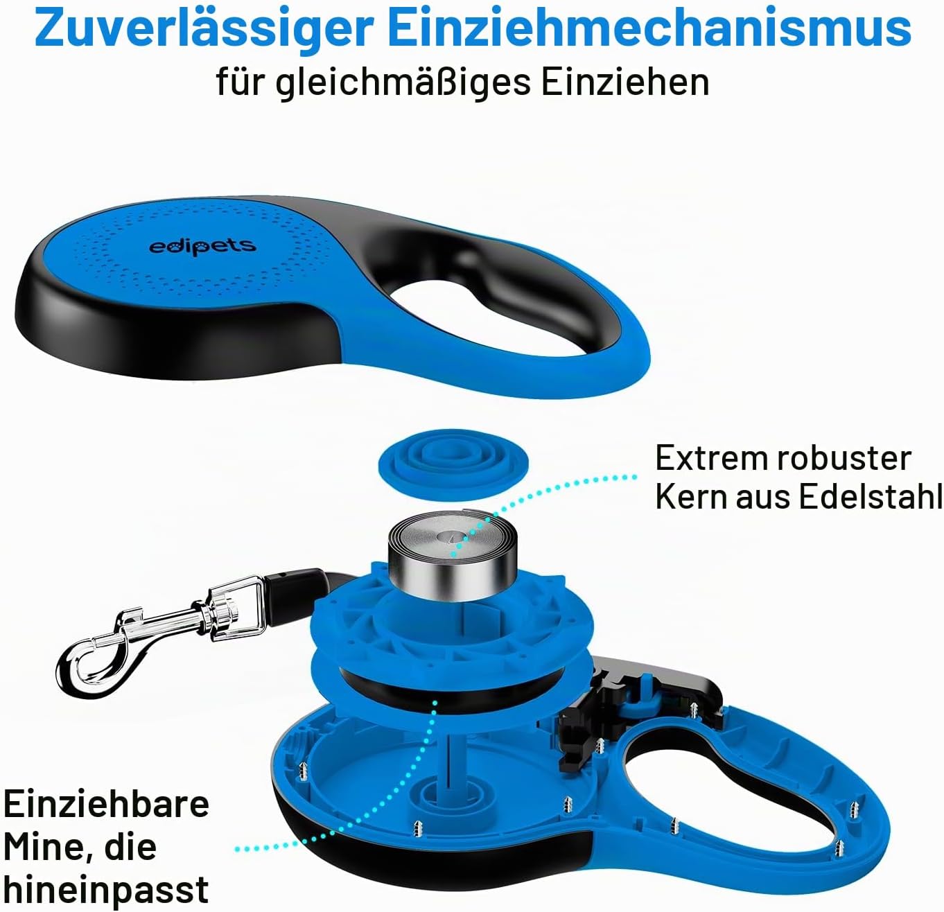 Edipets Hundeleine 5 m ausziehbar Rueckziehbar Training Spaziergang Schwarz