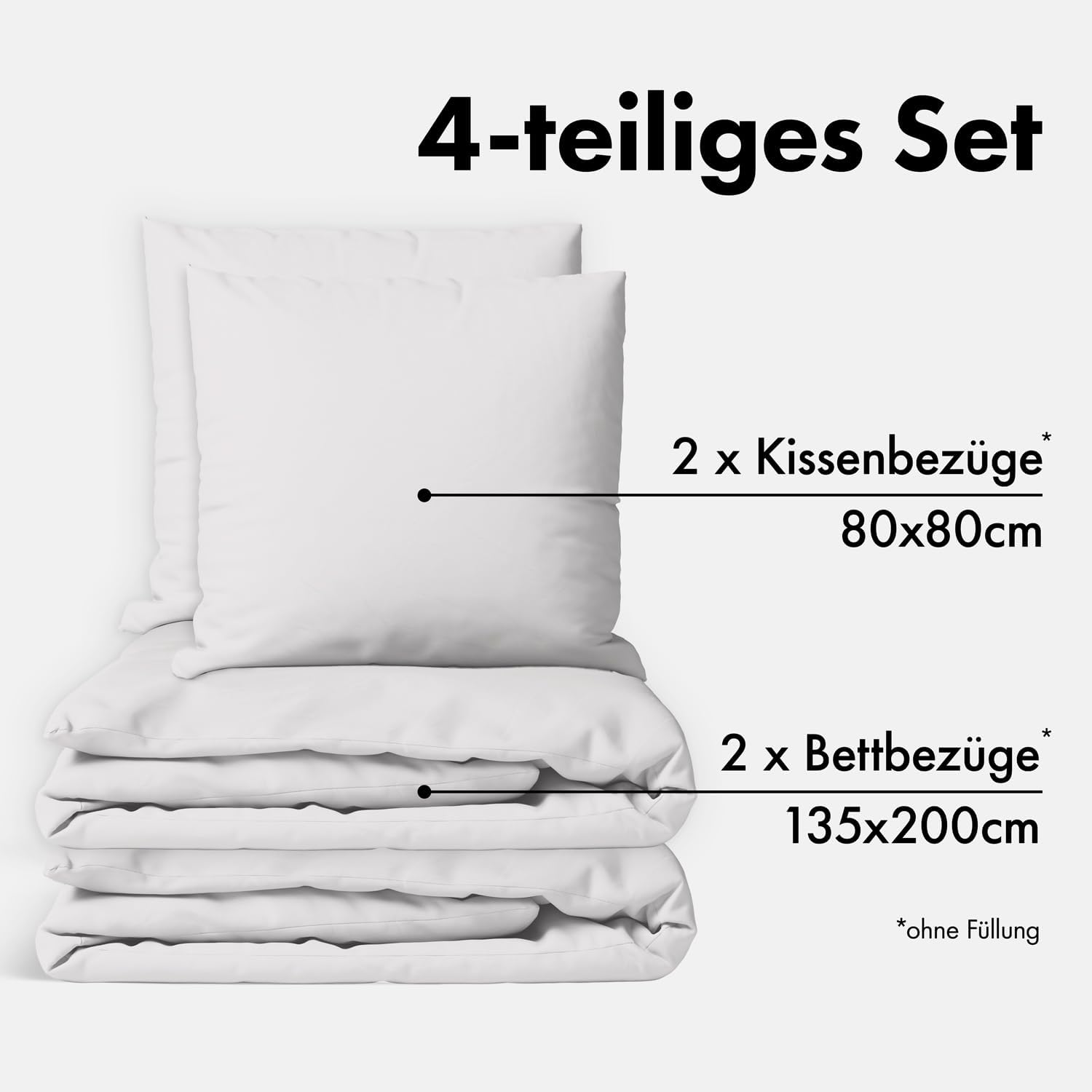 Bettwaesche 135x200 Baumwolle Perkal 2-teilig Anthrazit mit Reissverschluss