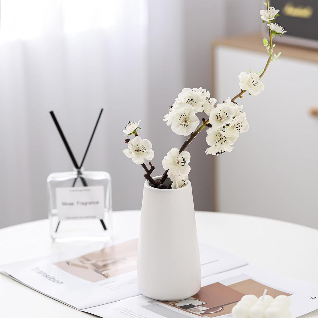 Keramikvase 15 cm Weiss - Minimalistische Blumen- und Pampasgrasvase