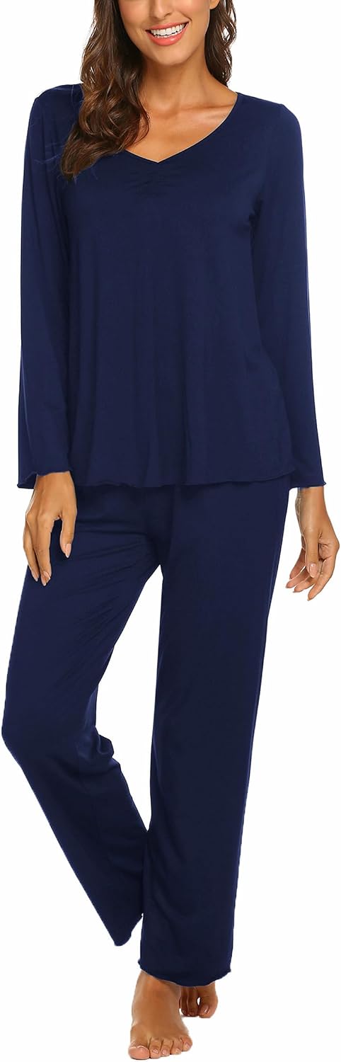 Ekouaer Damen Schlafanzug Zweiteiler lang kuschelig Herbst Pyjama S-XXL