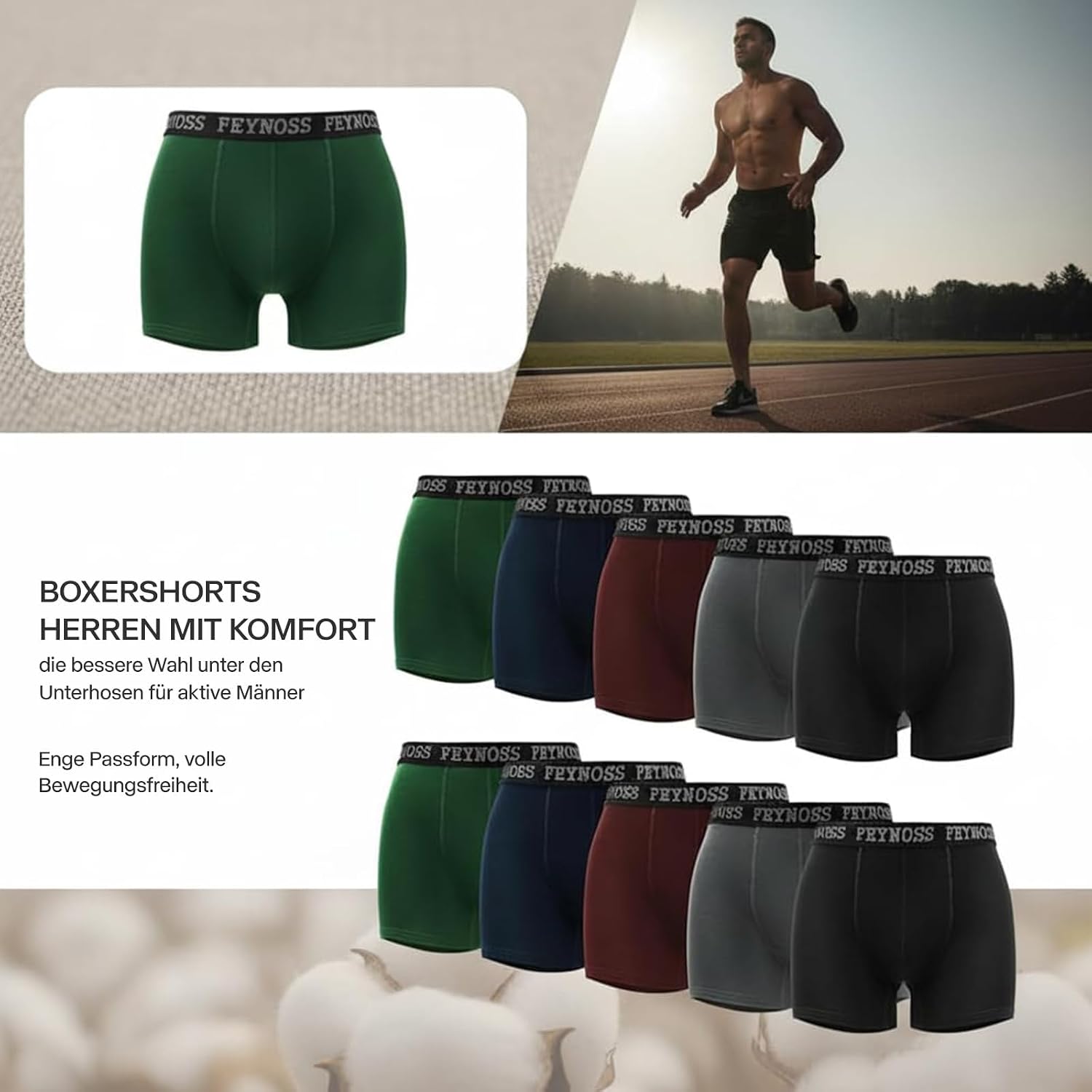 Boxershorts Herren 10er Pack - Baumwolle mit elastischem Bund, atmungsaktiv & oh