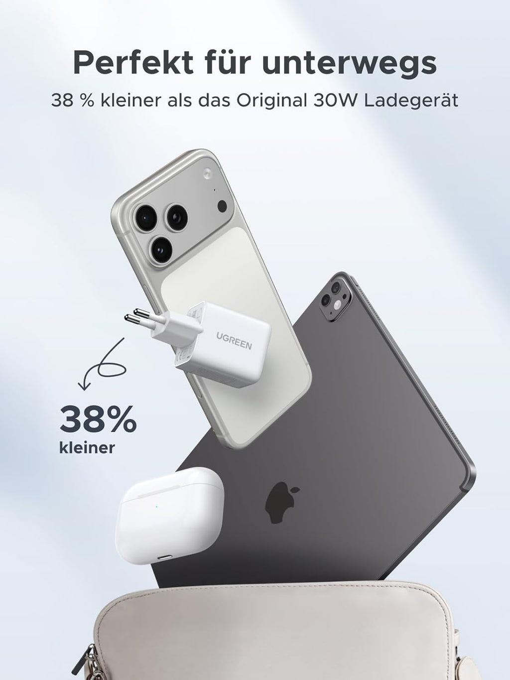 UGREEN 30W USB C Ladegeraet GaN II 3‑Port PD Schnellladegeraet schwarz