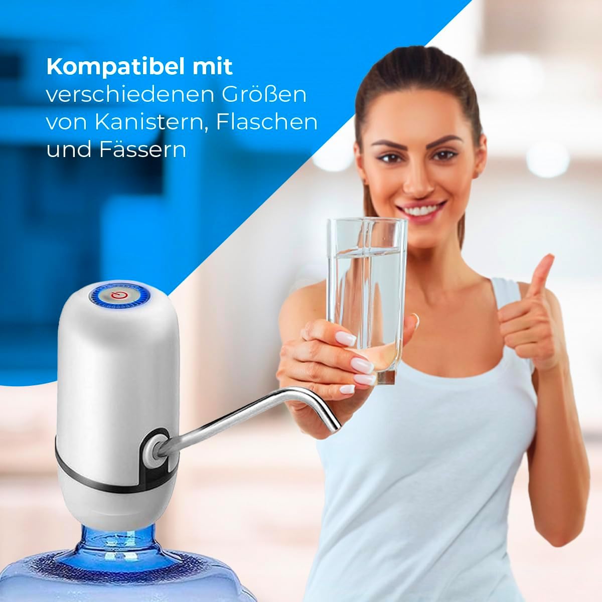 NK Wasserspender USB wiederaufladbar Edelstahl Dosierer BPA-frei fuer 1.5-18.9 L