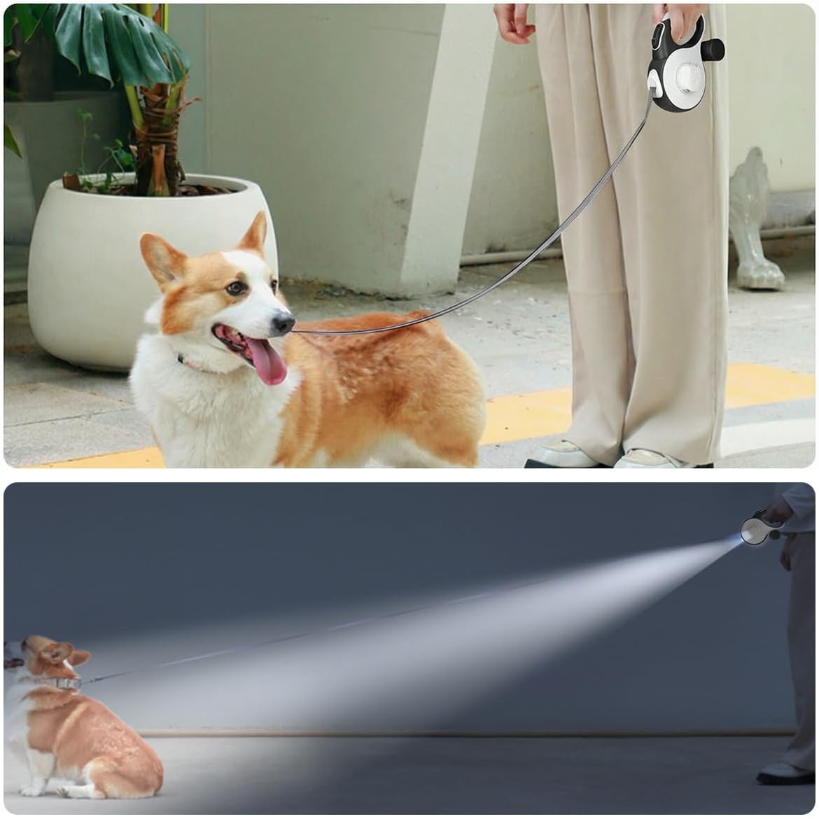 8 m Hundeleine mit LED Licht, Kotbeutelhalter, Schnellstopp, Anti-Rutsch Griff
