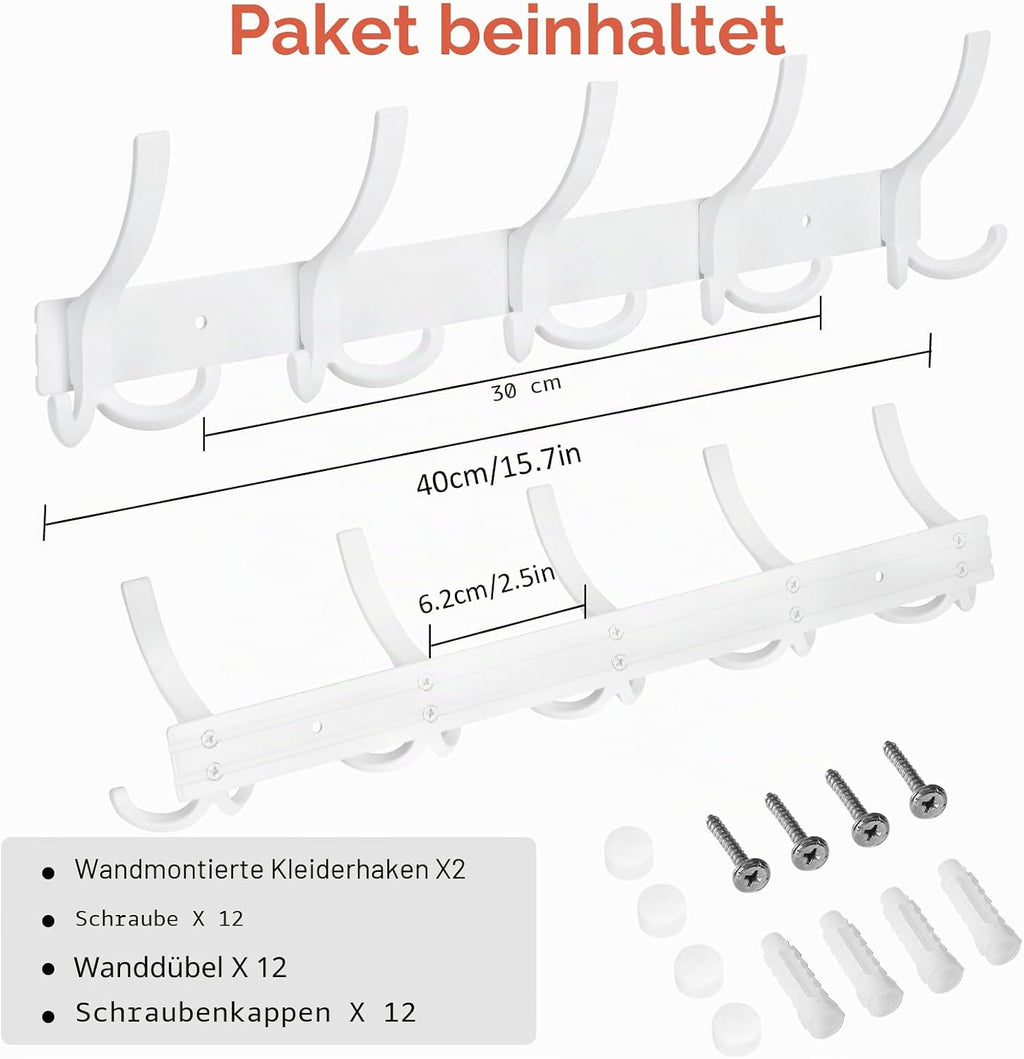 Garderobenhaken Wand 2er Set schwarz 15 Haken Hakenleiste Metall
