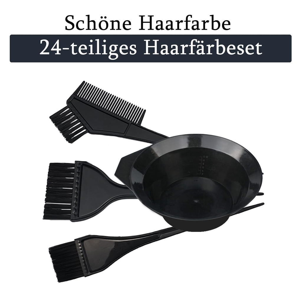 NEPAK Haarfaerbepinsel Set 24-teilig mit Schale und verschiedenen Pinseln