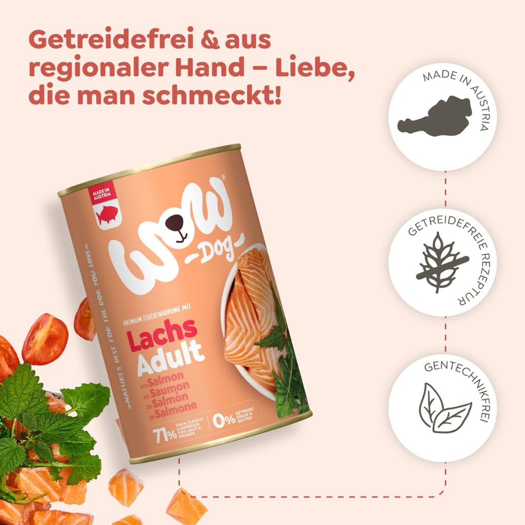 WOW Dog Nassfutter Lachs Dose 6er Pack - verschiedene Sorten, ge