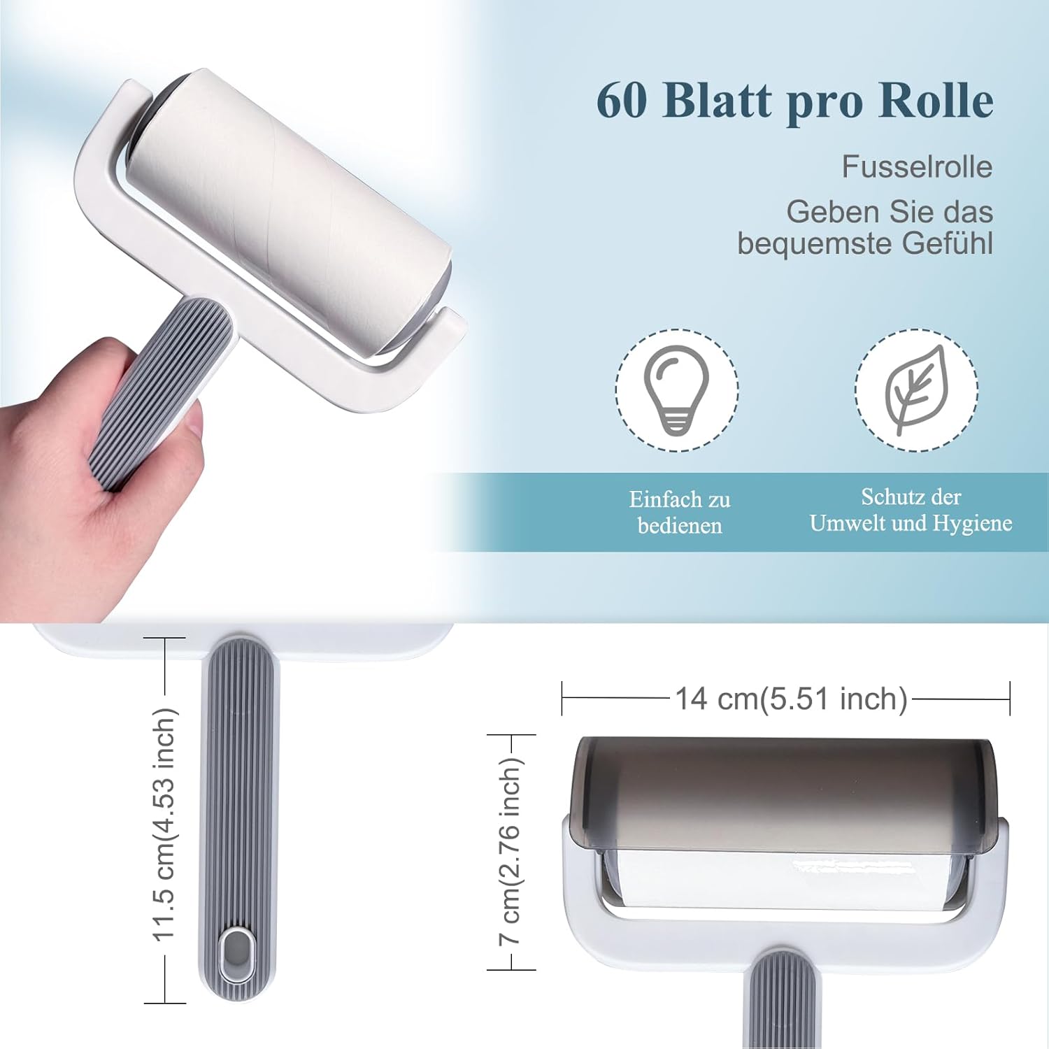 Fusselrollen Set 6 Rollen + 2 Abroller mit Staubschutzhuelle, 60 Blatt/Rolle