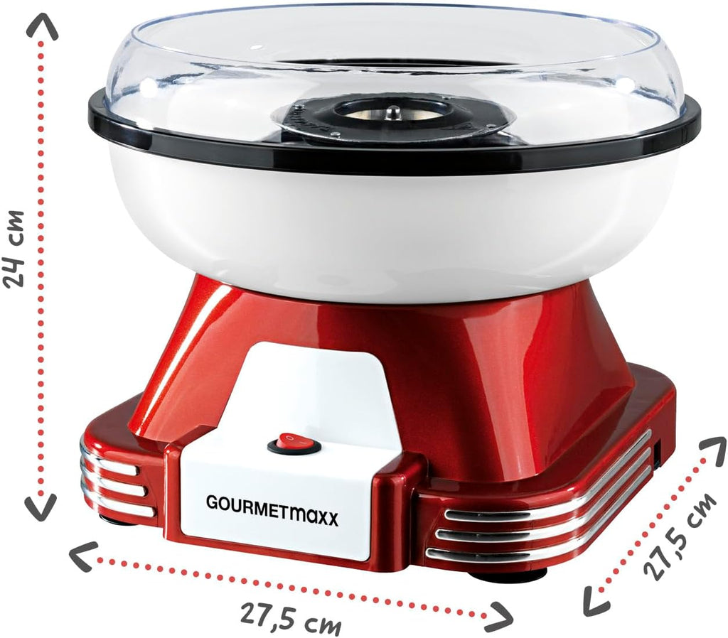 GOURMETmaxx Zuckerwattemaschine Retro mit Staebchen und Messloeffel Rot Weiss