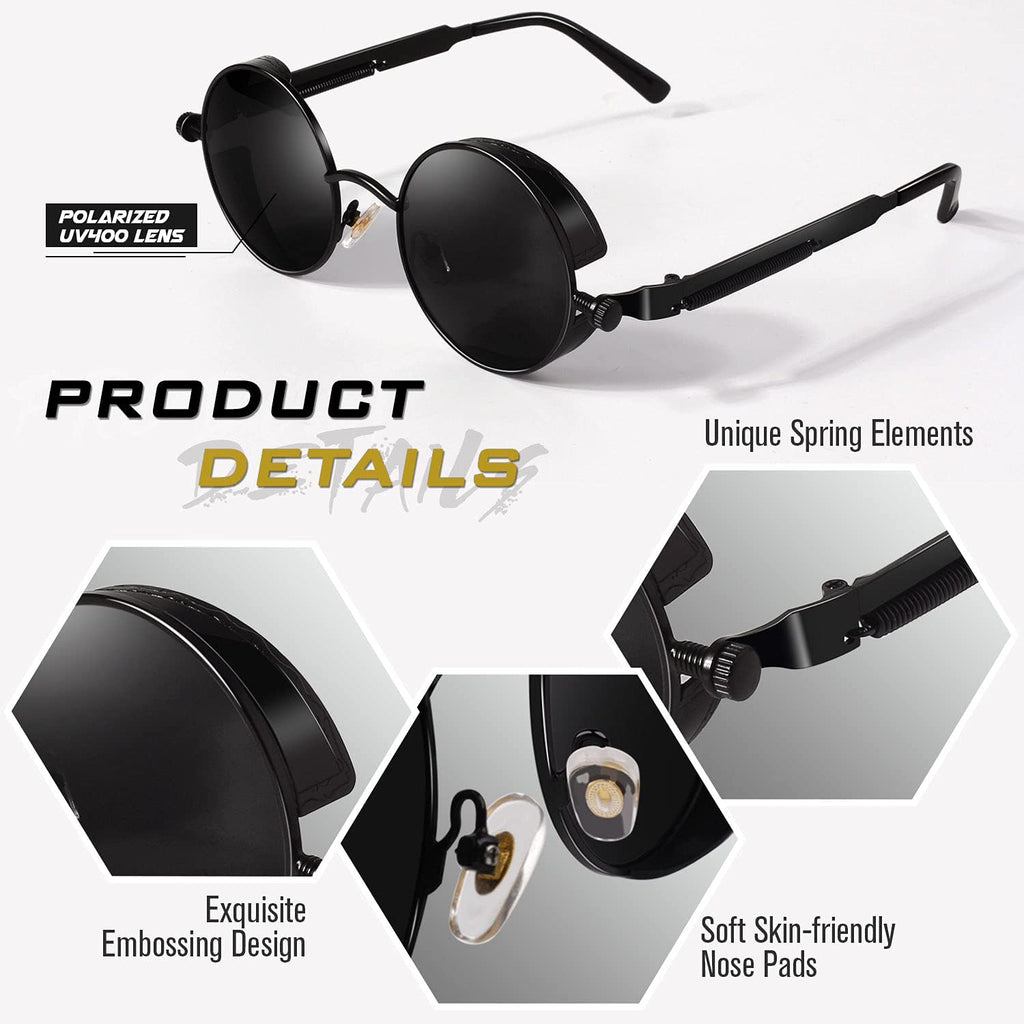 GQUEEN Steampunk Sonnenbrille rund polarisierend UV400 fuer Herren Damen