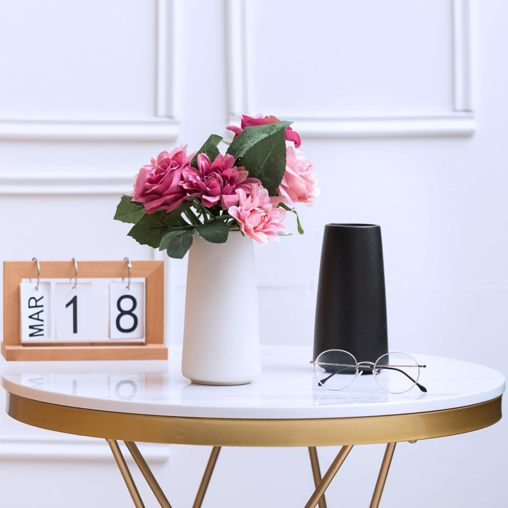 Keramikvase 15 cm Weiss - Minimalistische Blumen- und Pampasgrasvase