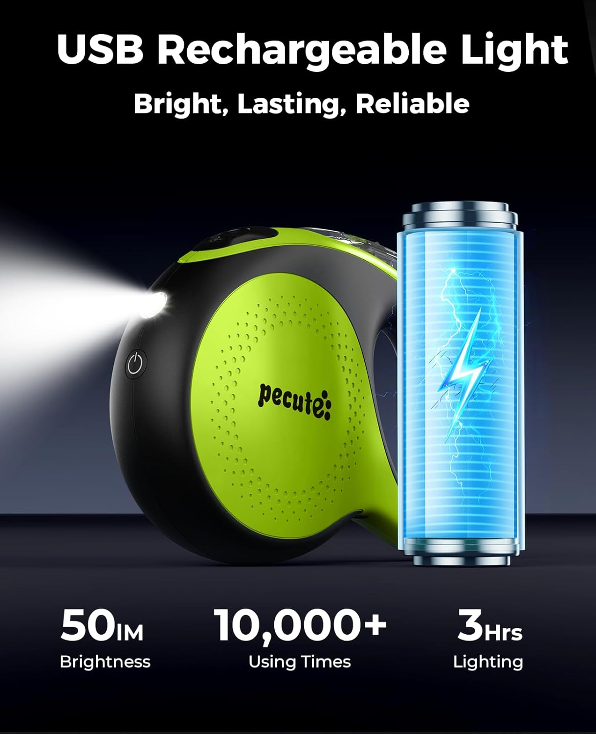 Pecute Rollleine 8 m LED wiederaufladbar 360° Drehgelenk verknotungsfrei