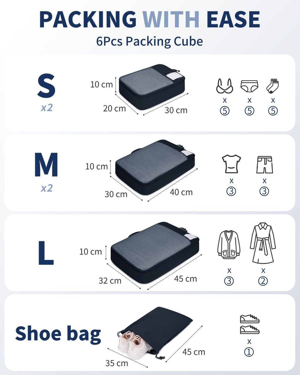 6er Kompressions Packing Cubes Koffer Organizer Reise Set Gruen