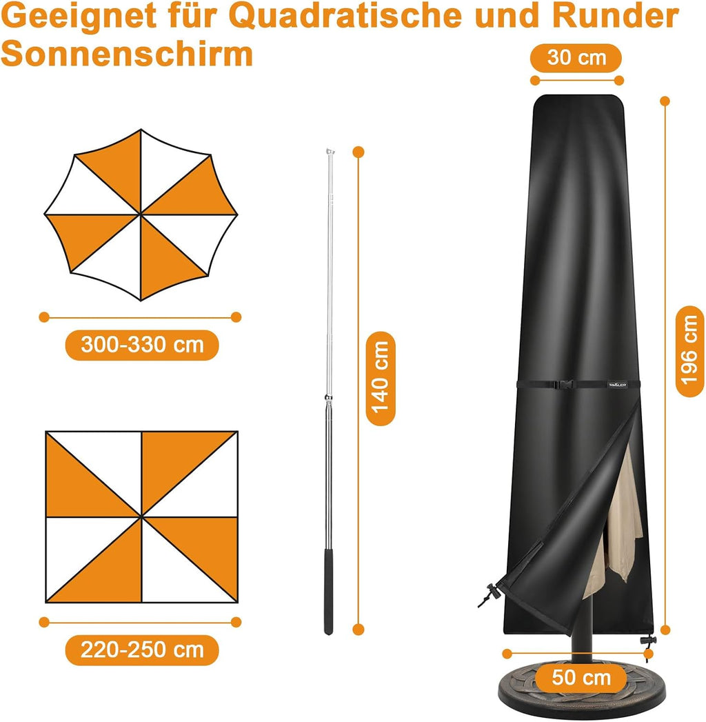 Tavaler Sonnenschirmhuelle 196x30/50 cm 420D Oxford wasser- und winddicht 27cm-57