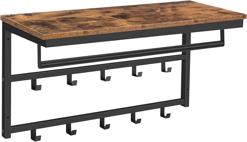 Hoobro Wandgarderobe 42cm mit Ablage und 10 Haken Industriestil