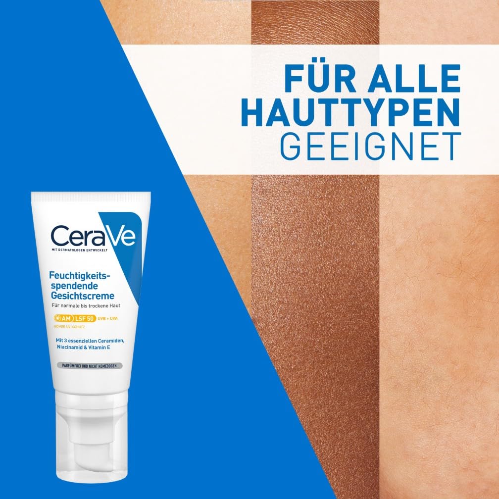 CeraVe Tagescreme LSF 50 52 ml fuer trockene bis sehr trockene Haut mit Hyaluron