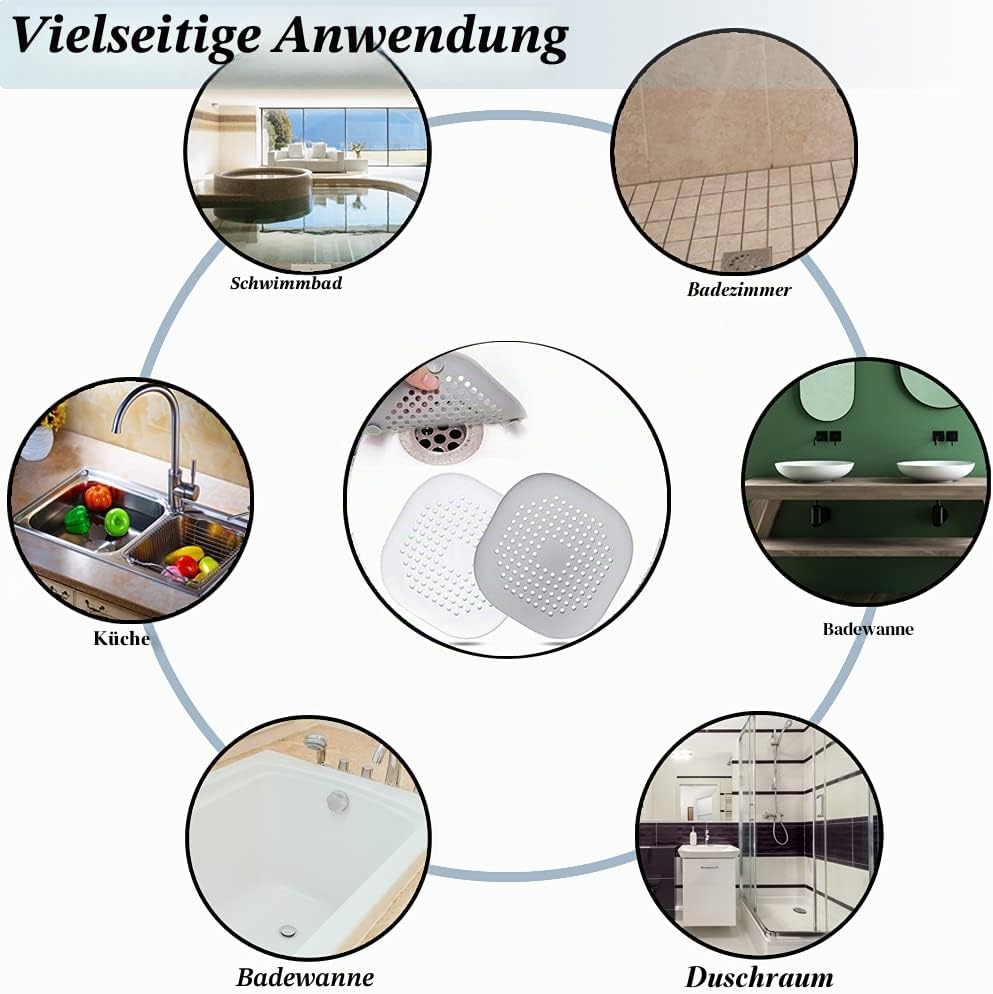 Abflusssieb Silikon 2er Set Grau Weiss - Dusche Badewanne Haarfaenger