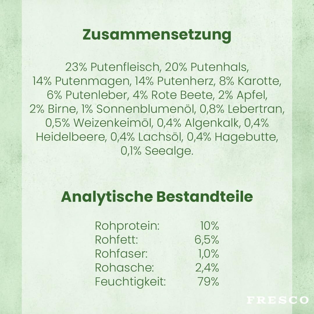 FRESCO Hundefutter Nassbarf Rind 6x800g getreidefrei 80% Frischfleisch verschied