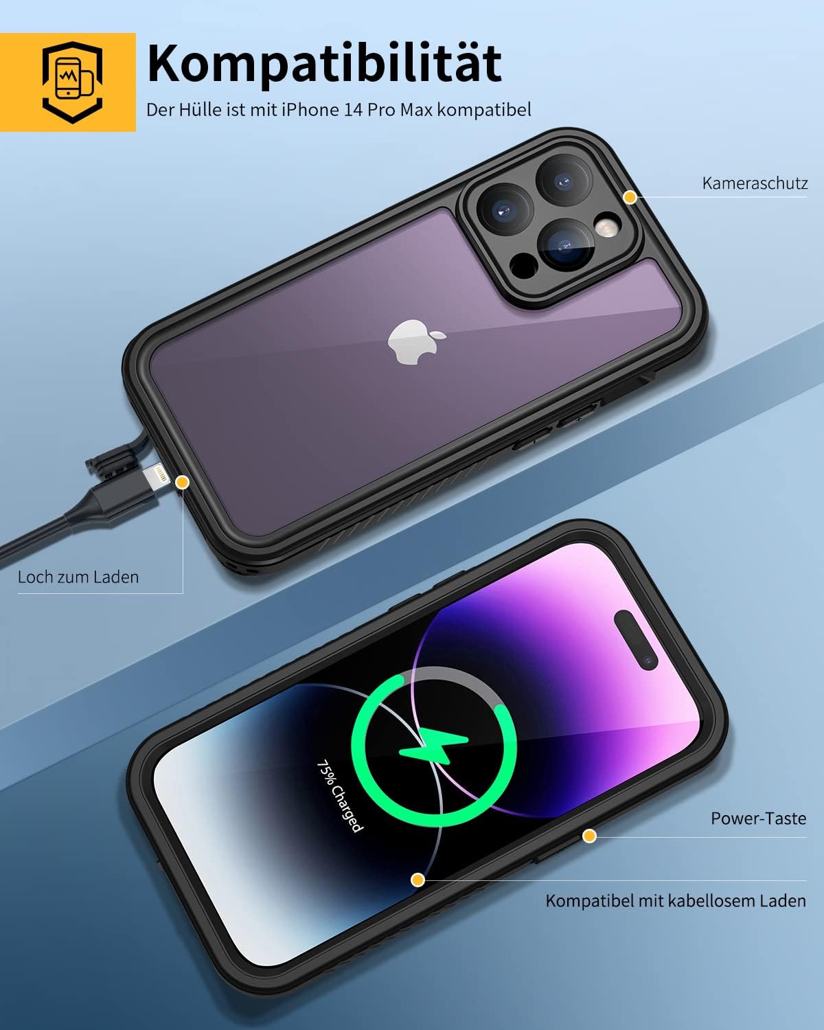 Lanhiem iPhone 15 Huelle IP68 Wasserdicht 360° Ganzkoerper Schutz Stossfest Schwarz