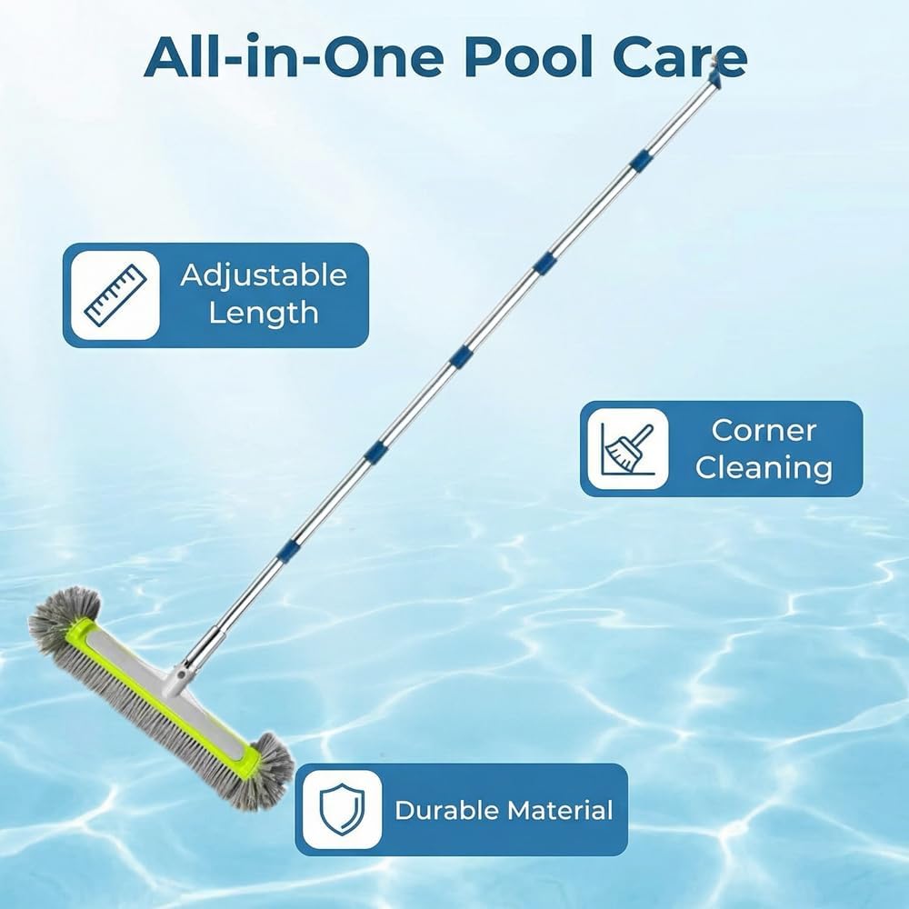 Poolbuerste 45 cm mit 180 cm Teleskopstiel Aluminium verstellbar Reinigungsbuerste