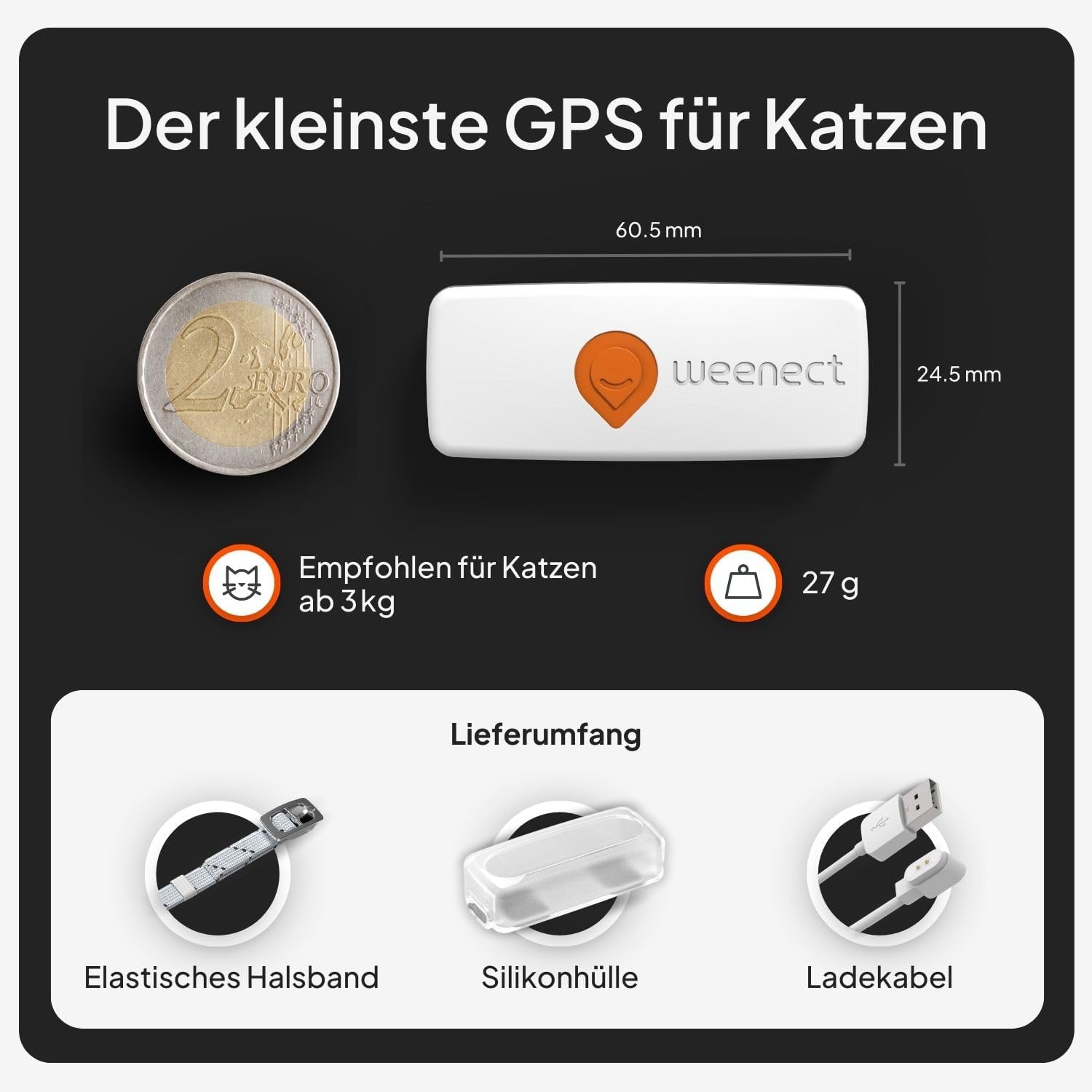 Weenect XS GPS Katzen Tracker mit Halsband, Echtzeit Ortung, ohne Distanzlimit