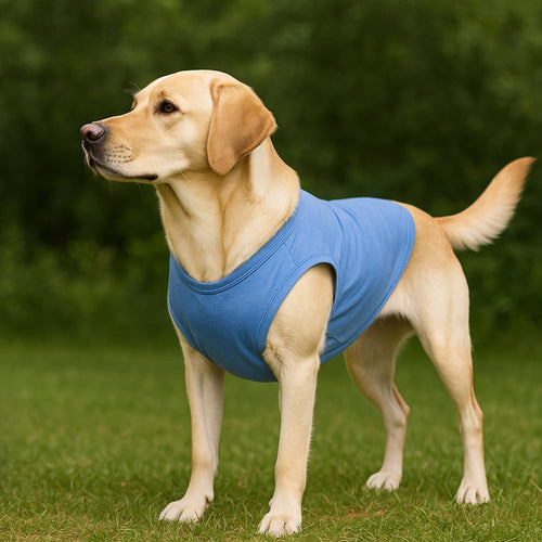 3er Hunde-Shirt Set Baumwolle aermellos Sommer T-Shirt Orange Gelb Hellblau L