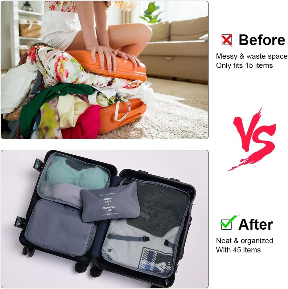 Koffer Organizer Set 8-teilig Reise Packwuerfel Kleider Schuhbeutel
