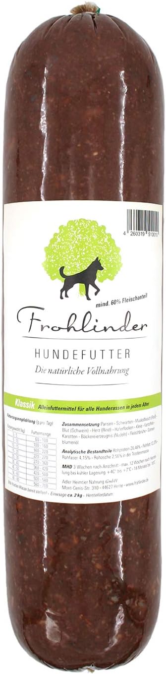 Frohlinder Hundewurst Klassik Vollnahrung fuer Hunde Welpen