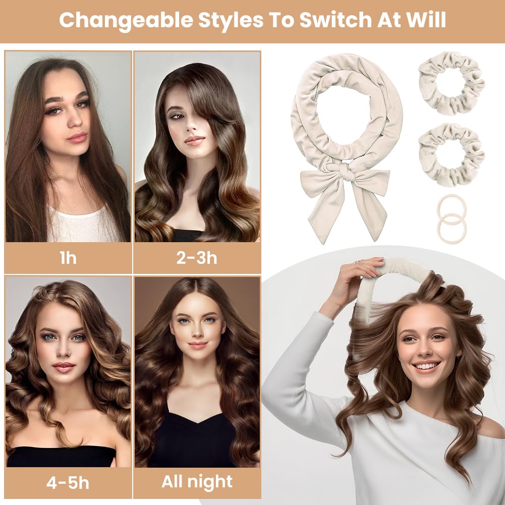 5er Set Heatless Curls Samt Lockenwickler Beige - Locken ohne Hitze