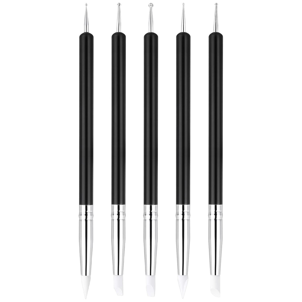 5er Set Silikon Nagelpinsel doppelseitig Modellierpinsel Schwarz