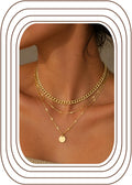 LOLIAS Damenkette 3er Set Gold Roségold Silber Layering mit Anhaengern