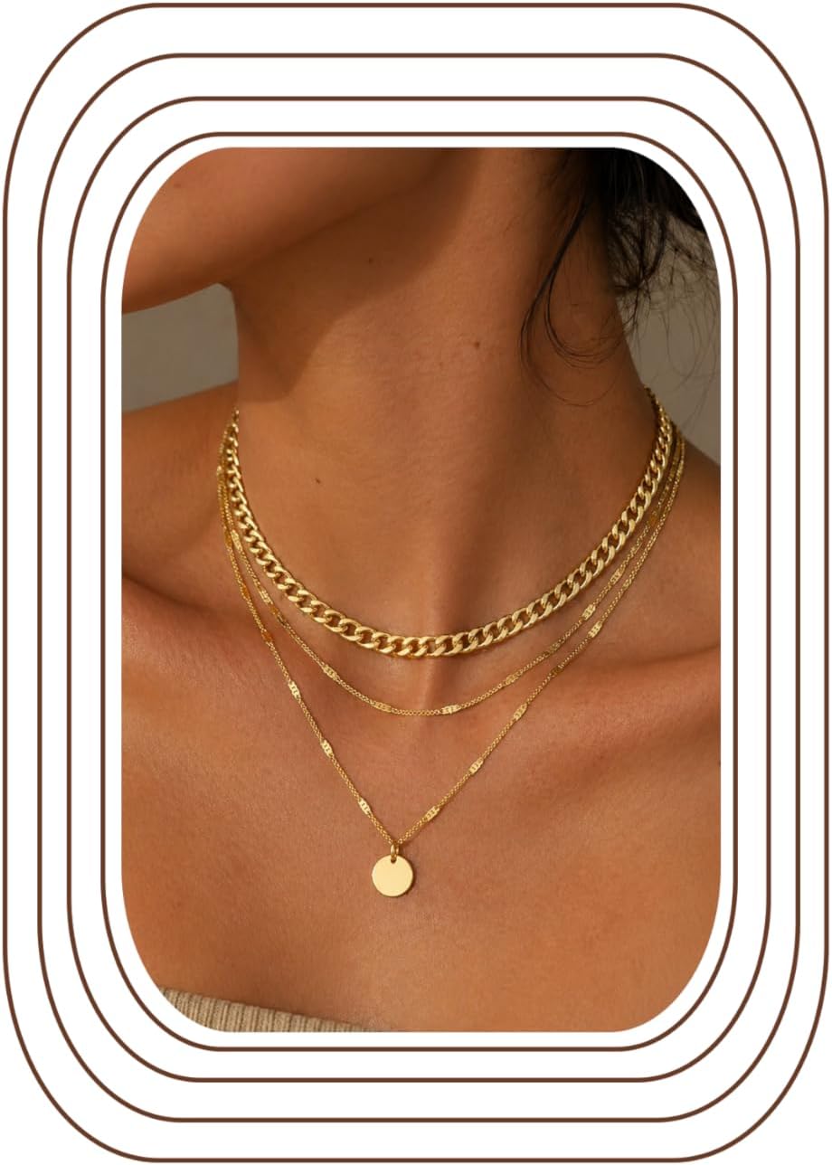 LOLIAS Damenkette 3er Set Gold Roségold Silber Layering mit Anhaengern